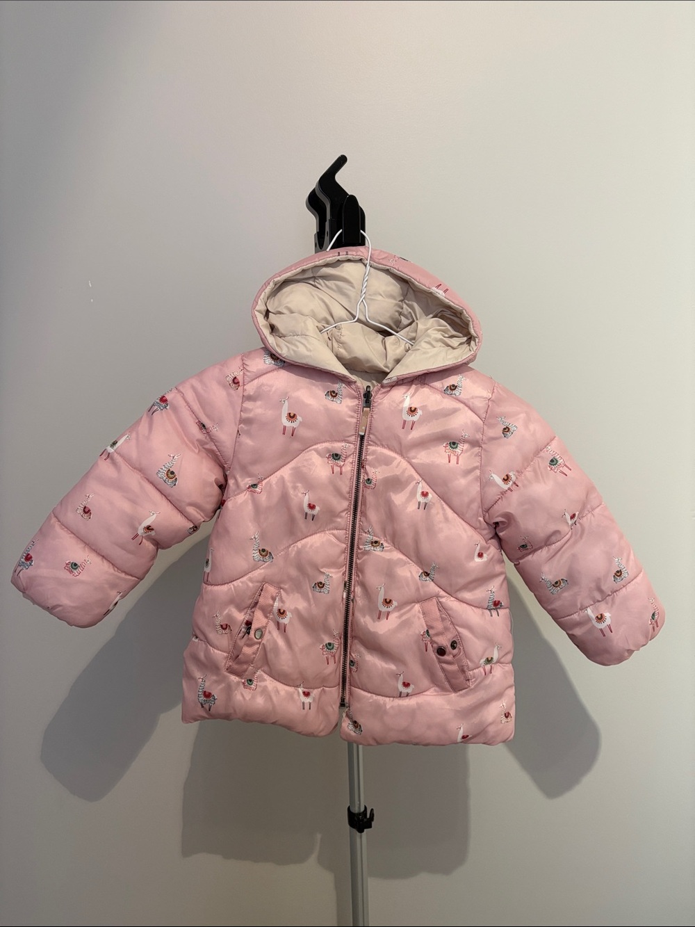 Zara Pink Quilted Girls' Puffer Jacket with Hood (double sided 3t-4t)